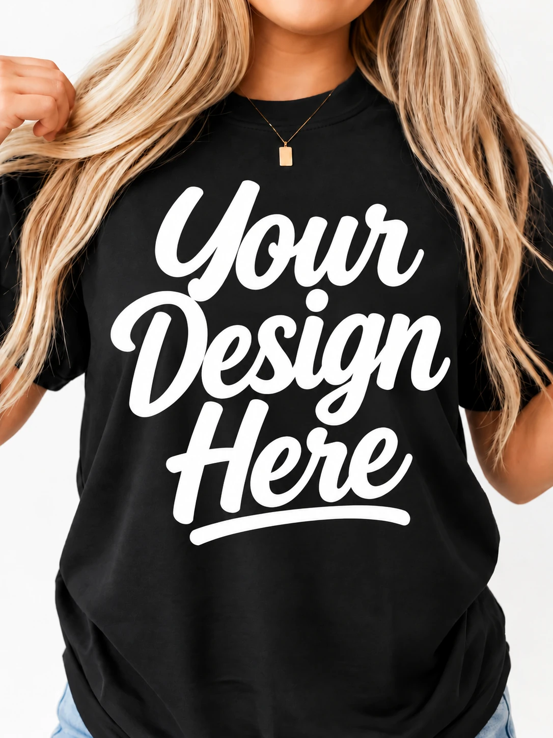 Blank black shirt with Your Design Here placeholder